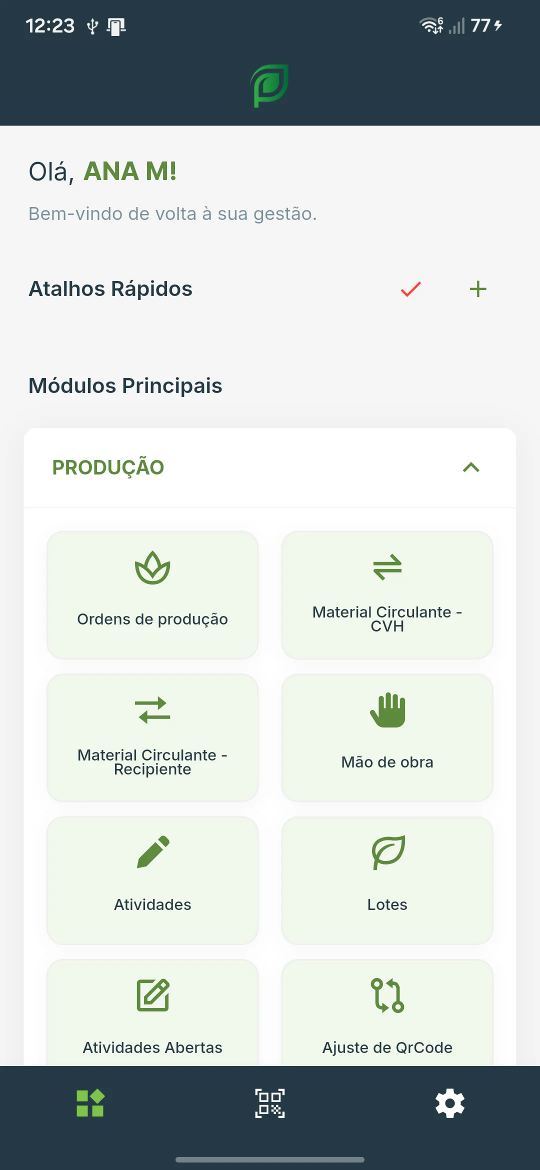 Menu inicial do aplicativo Proplanti no Android